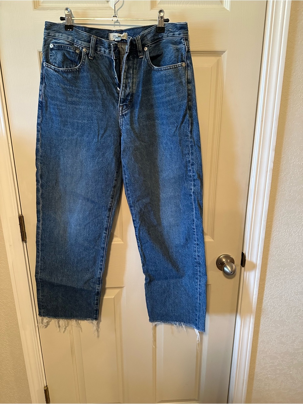 Madewell Blue Denim Low Slung Straight Jeans raw hem